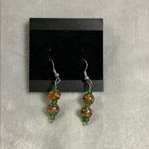 Elegant Green and Gold Beaded Earrings